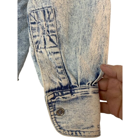 VTG Cowgirl Medium Denim Western Fringe Shirt Bling Acid Wash Cotton RA10050 - Picture 10 of 11